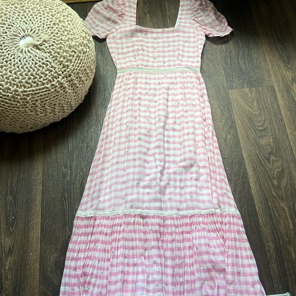 LOVESHACKFANCY STRIPPED PINK MAXI DRESS